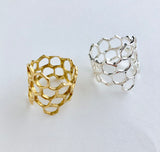Wide Cast Honeycomb Ring