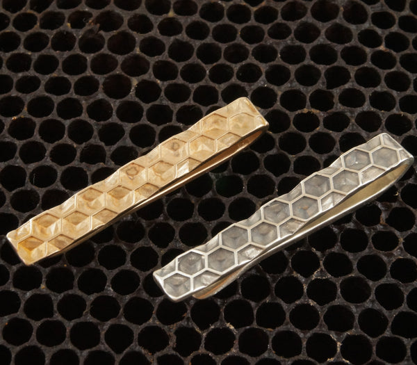 Honeycomb tie bar cast in solid sterling silver